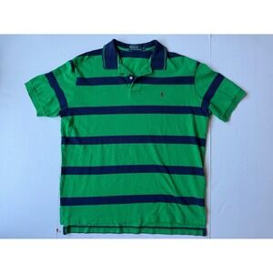 PoloRalph Lauren Men's XL Polo Shirt Green Blue Striped 100% Cotton Short Sleeve